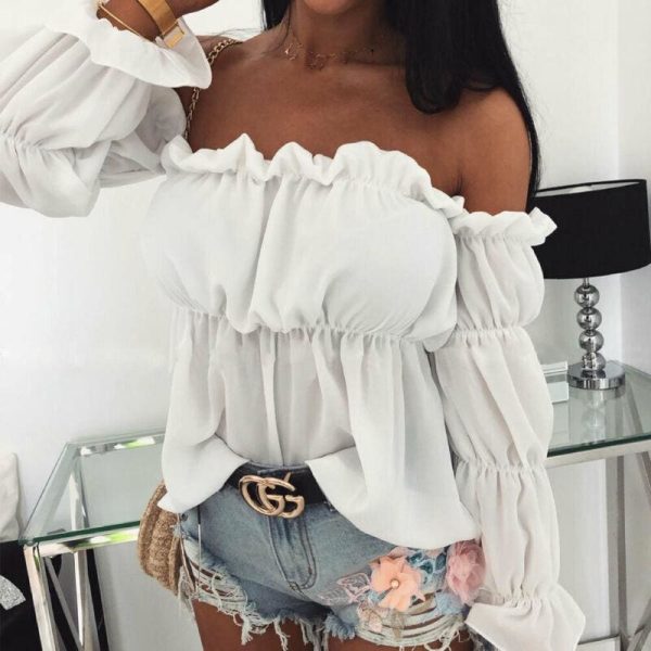 The Best New Women Loose Off Shoulder Long Sleeve Casual Shirt Tops Fashion Ladies Summer T-shirt Clothing Beach Holiday Streetwear Online - Hplify