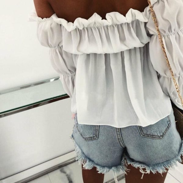 The Best New Women Loose Off Shoulder Long Sleeve Casual Shirt Tops Fashion Ladies Summer T-shirt Clothing Beach Holiday Streetwear Online - Hplify