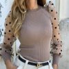 The Best New Women Mesh Sheer Puff Sleeve Blouse Top Spring Autumn Turtleneck Casual Long Sleeve Sexy Blouse Shirt Online - Hplify