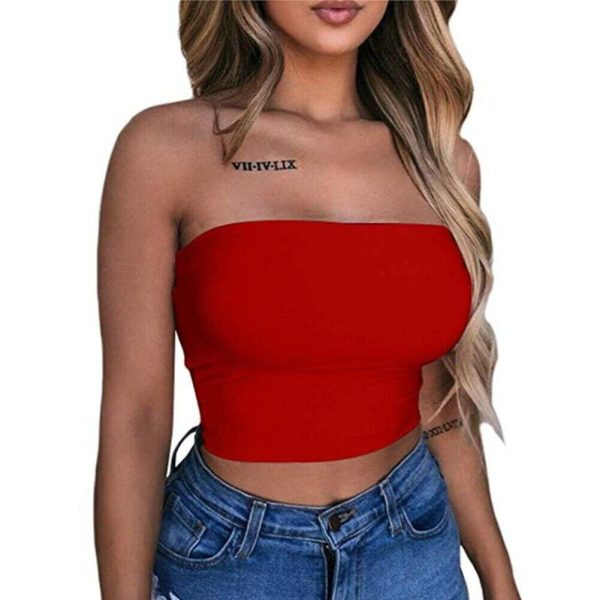 The Best New Women Off Shoulder Strapless Casual Tank Vest Sleeveless Summer Bodycon Slim Tank Crop Tops Camis Outwear Online - Hplify