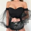 The Best New Women Perspective Long Sleeve Tops Fashion Bubble Sleeve Crop Top Tube Blouse Shirt Summer Beach Holiday Online - Hplify