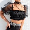 The Best New Women Ruffle Puff Sleeve Shirt Fashion Ladies Summer Casual Blouse Crop Cami Tops Shirt Beach Holiday Clothes Online - Hplify