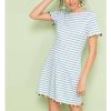 The Best New Women Short Sleeve Mini T-shirt Dress Summer Ladies Casual Round Neck Striped Tassel Loose Beach Sundress Online - Hplify