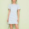 The Best New Women Short Sleeve Mini T-shirt Dress Summer Ladies Casual Round Neck Striped Tassel Loose Beach Sundress Online - Hplify