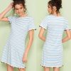 The Best New Women Short Sleeve Mini T-shirt Dress Summer Ladies Casual Round Neck Striped Tassel Loose Beach Sundress Online - Hplify