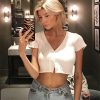 The Best New Women Short Sleeve V-neck Button Tank Tops T-Shirt Ladies Summer Casual Vest Crop Tops Holiday Clothes Online - Hplify