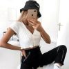 The Best New Women Short Sleeve V-neck Button Tank Tops T-Shirt Ladies Summer Casual Vest Crop Tops Holiday Clothes Online - Hplify
