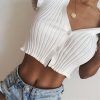 The Best New Women Short Sleeve V-neck Button Tank Tops T-Shirt Ladies Summer Casual Vest Crop Tops Holiday Clothes Online - Hplify