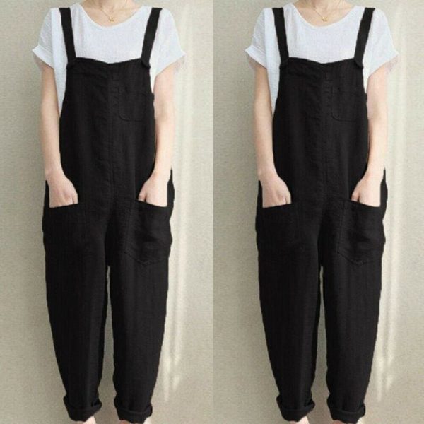 The Best New Women Sleeveless Dungarees Summer Plus Size Rompers Jumpsuit Casual Loose Wide Leg Pants Overalls Playsuits Online - Hplify