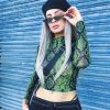 The Best New Women Slim Crop Tops Summer Casual Snake Print Sheer Crop Top Ladies Long Sleeve Crew Neck Tops Shirt Online - Hplify