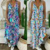 The Best New Women Summer Beach Strappy V-neck Dress Fashion Ladies Boho Floral Sundress Holiday Beach Sundress Clothes Online - Hplify