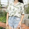 The Best New Women Summer Casual Loose Half Sleeve Blouse Fashion Ladies Leaf Printed Tops Lapel Shirts Beach Holiday Tops Online - Hplify