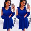 The Best New Women Summer Dress Cold Shoulder V-Neck Long Sleeve Elegant Ladies Solid Casual Vintage Short Mini Dress Online - Hplify