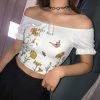 The Best New Women Summer Floral Off Shoulder Tops Ladies Casual Blouse Short Sleeve Beach Holiday Slim Crop Top Shirt Online - Hplify