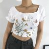 The Best New Women Summer Floral Off Shoulder Tops Ladies Casual Blouse Short Sleeve Beach Holiday Slim Crop Top Shirt Online - Hplify