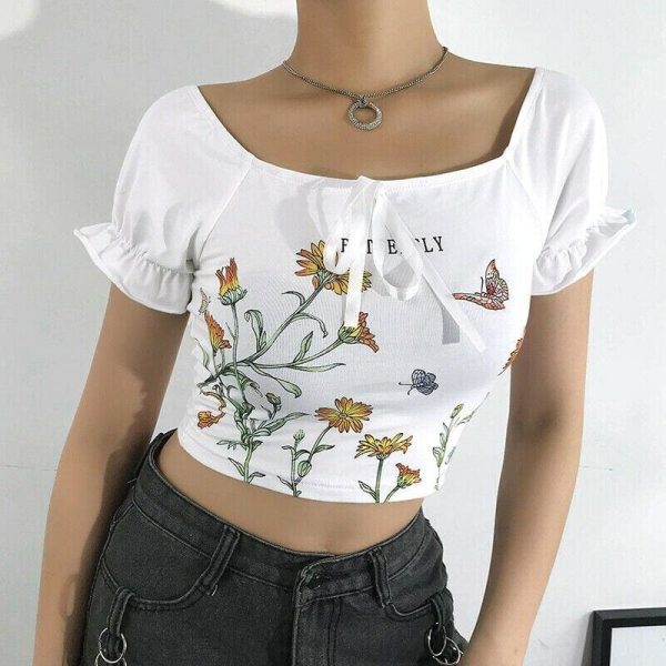 The Best New Women Summer Floral Off Shoulder Tops Ladies Casual Blouse Short Sleeve Beach Holiday Slim Crop Top Shirt Online - Hplify