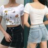 The Best New Women Summer Floral Off Shoulder Tops Ladies Casual Blouse Short Sleeve Beach Holiday Slim Crop Top Shirt Online - Hplify