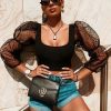The Best New Women Summer Puff Long Sleeve Crop Top Shirt Ladies Beach Holiday Sheer Mesh Off Shoulder Blouse Top Online - Hplify