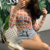 The Best New Women Sweet Cute Flower Patten Sheer Mesh See Through Long Sleeve T-Shirt Tee Crop Tops Summer Fashion Casual Lovely T-shirt Online - Hplify