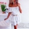 The Best New Women Wrap Summer Boho Off Shoulder Mini Skater Dress Ladies Holiday Casual Beach Sundress Fashion Formal Dress Online - Hplify