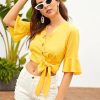 The Best New Women's Chiffon Half Sleeve V-Neck Bandage Shirt Fashion Ladies Summer Casual Solid Blouse Tops Women Clothes Online - Hplify
