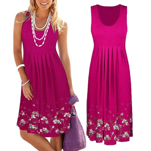 The Best New Women's Floral Bodycon High Waist Sleeveless Sundress Ladies Summer Casual Loose Short Midi Dress Online - Hplify