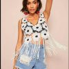 The Best New Women's Hollow Spelling Floral V-Neck Blouses Female Summer Casual Loose Tassel Fashion Short Top Blouse Online - Hplify