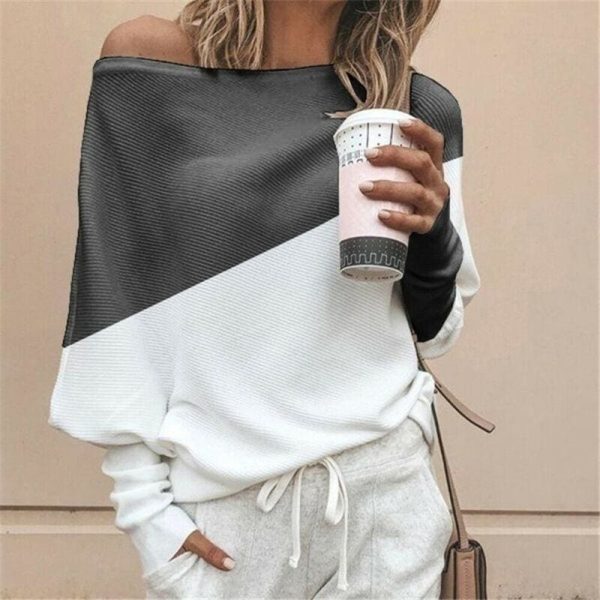 The Best New Women's Stitching Colour Autumn Baggy Ladies Casual Top Loose Blouse Oversized Jumper Shirt Tops Outwear Online - Hplify