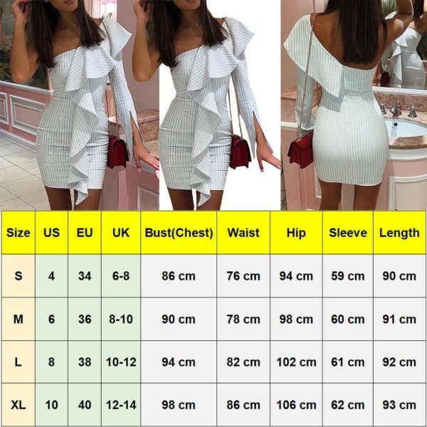 The Best One Shoulder Ruffle Striped Bodycon Dress Ladies Evening Party Short Mini Dresses Online - Hplify