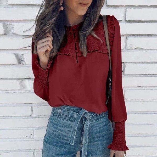The Best Plus Size Fashion Women Ladies Summer Casual Long Sleeve Loose Blouse Holiday New Chiffon Solid Blouse Shirt Tops Online - Hplify