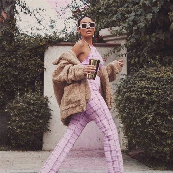 The Best Plus Size Ladies Summer Plaid Clothes Set Fashion Women Sleeveless Holiday Crop Tops+Long Pants 2Pcs Loose Beach Outfit S-2XL Online - Hplify