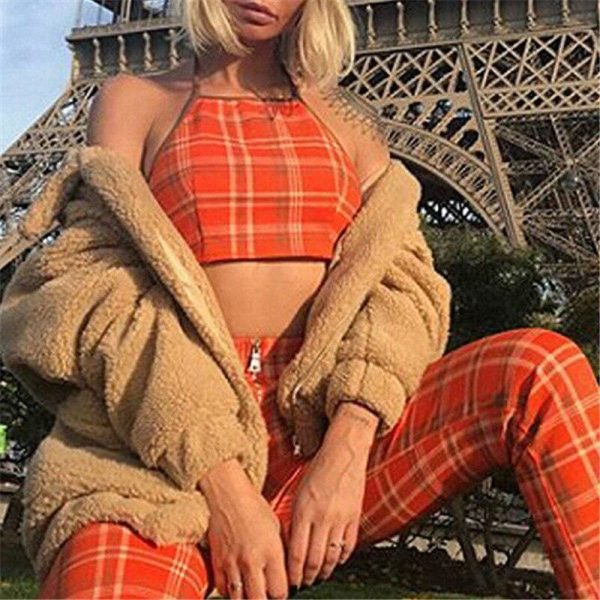 The Best Plus Size Ladies Summer Plaid Clothes Set Fashion Women Sleeveless Holiday Crop Tops+Long Pants 2Pcs Loose Beach Outfit S-2XL Online - Hplify