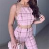 The Best Plus Size Ladies Summer Plaid Clothes Set Fashion Women Sleeveless Holiday Crop Tops+Long Pants 2Pcs Loose Beach Outfit S-2XL Online - Hplify