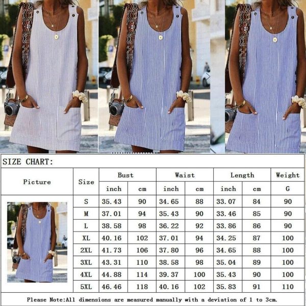 The Best Plus Size Women Boho Stripe Short Mini Dress Party Evening Summer Beach Holiday Pocket Sleeveless Loose Casual Dress Sundress Online - Hplify