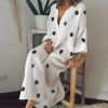 The Best Plus Size Women Boho V-neck Long Shirt Dress Ladies Long Sleeve Casual Summer Holiday Polka Dot Loose Maxi Dress Online - Hplify