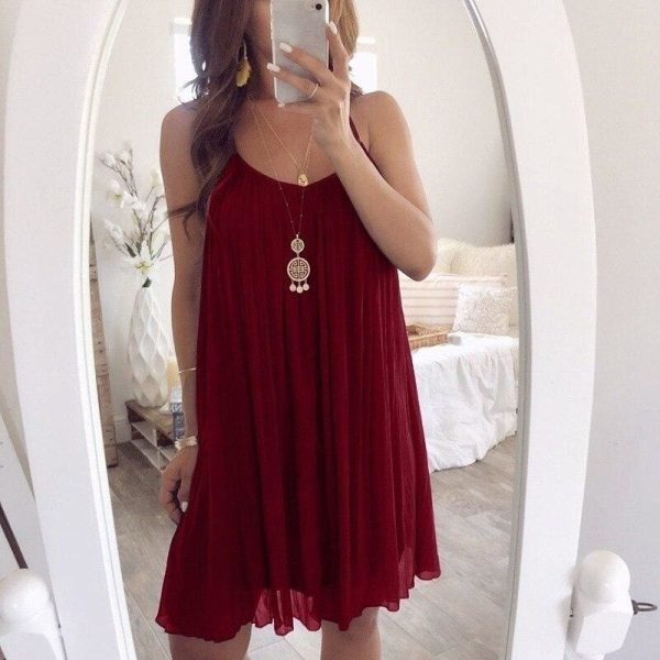 The Best Plus Size Women Chiffon Summer Casual Sleeveless Dress New Fashion Solid Strappy Beach Sundress Short Dress Online - Hplify