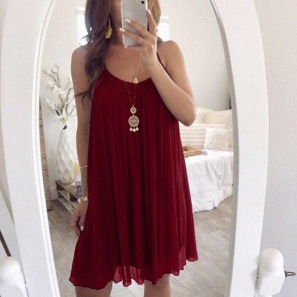 The Best Plus Size Women Chiffon Summer Casual Sleeveless Dress New Fashion Solid Strappy Beach Sundress Short Dress Online - Hplify