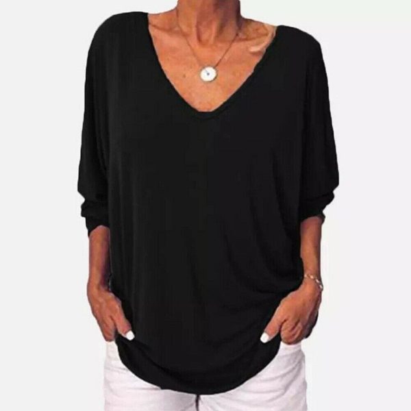 The Best Plus Size Women Loose Long Sleeve Pullover Tops Shirt Ladies Casual V Neck Back Buttons Tops Shirts Tees New Fashion Style Online - Hplify