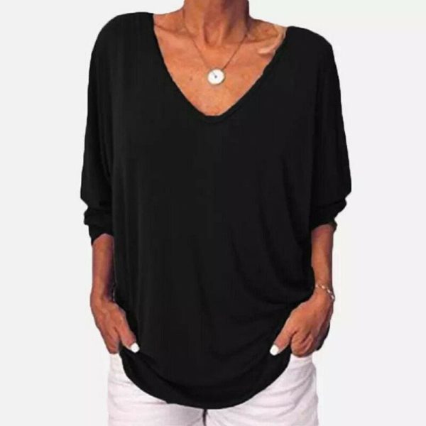The Best Plus Size Women Loose Long Sleeve Pullover Tops Shirt Ladies Casual V Neck Back Buttons Tops Shirts Tees New Fashion Style Online - Hplify