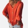The Best Plus Size Women Loose Long Sleeve Pullover Tops Shirt Ladies Casual V Neck Back Buttons Tops Shirts Tees New Fashion Style Online - Hplify