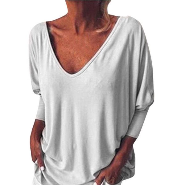 The Best Plus Size Women Loose Long Sleeve Pullover Tops Shirt Ladies Casual V Neck Back Buttons Tops Shirts Tees New Fashion Style Online - Hplify