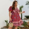The Best Plus Size Women Short Sleeve Wrap Boho Floral Mini Dress Fashion Ladies Summer Sundress Casual V Neck Holiday Beach Clothes Online - Hplify