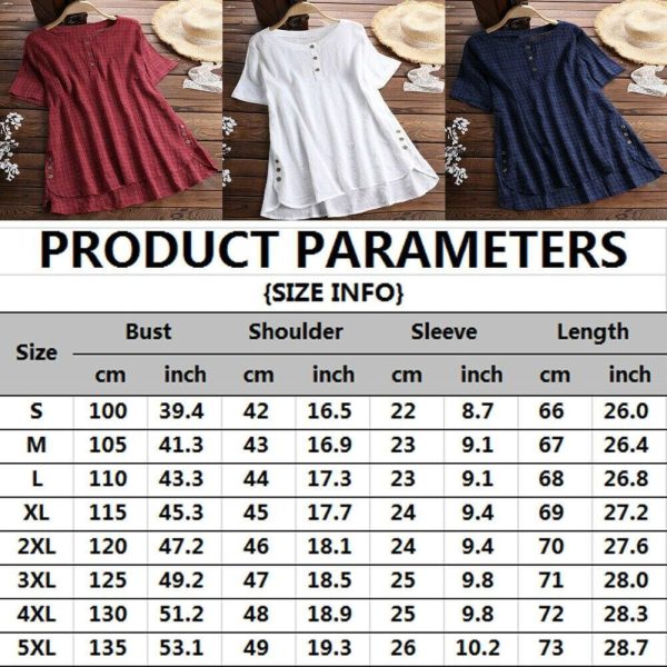 The Best Plus Size Women Summer Button Crew Neck Blouses Loose Baggy Tops Tunic Shirts Ladies Casual Solid Short Sleeve Blouse Online - Hplify