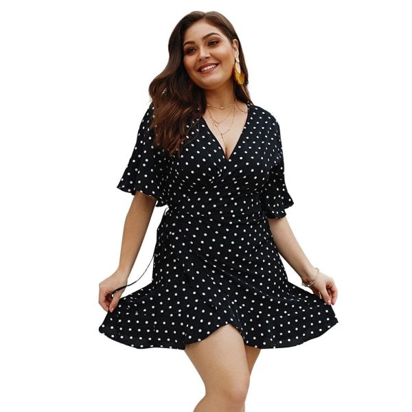 The Best Plus Size Women Summer High Waist Polka Dot Boho Beach Dress New Fashion Ladies Beach Dress Casual Short Sleeve V-Neck Sundress Online - Hplify