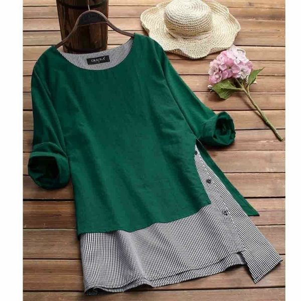 The Best Plus Size Women V Neck Summer Tops Ladies Casual Long Sleeve Tunic Baggy Loose T Shirts Tunic Tops Women Clothes Online - Hplify