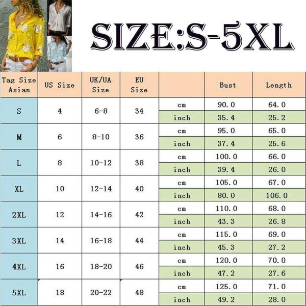 The Best Plus Size Women's Summer Floral Long Sleeve Button V-Neck Shirts Ladies Casual Loose Office Work Blouse Tops Online - Hplify