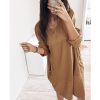 The Best Pocket Casual Dress Women Loose O-Neck Pocket Solid Color Dress Female Vestidos Online - Hplify