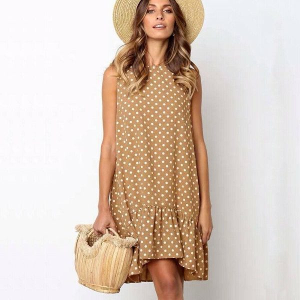 The Best Polka Dot Boho Mini Dress Ladies Summer Beach Holiday Casual Loose Sundress Online - Hplify