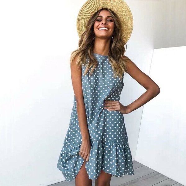 The Best Polka Dot Boho Mini Dress Ladies Summer Beach Holiday Casual Loose Sundress Online - Hplify