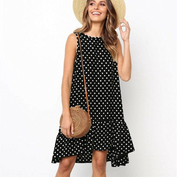 The Best Polka Dot Boho Mini Dress Ladies Summer Beach Holiday Casual Loose Sundress Online - Hplify